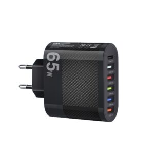 Мрежово зарядно устройство LYK-881, 6 в 1, 65 W, 5 х USB порта, 1 х USB Тype-C - Image 1