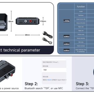 Bluetooth адаптер за аудио приемник T59, Bluetooth 5.3, RCA, TF карта, USB, AUX, NFC - Image 18